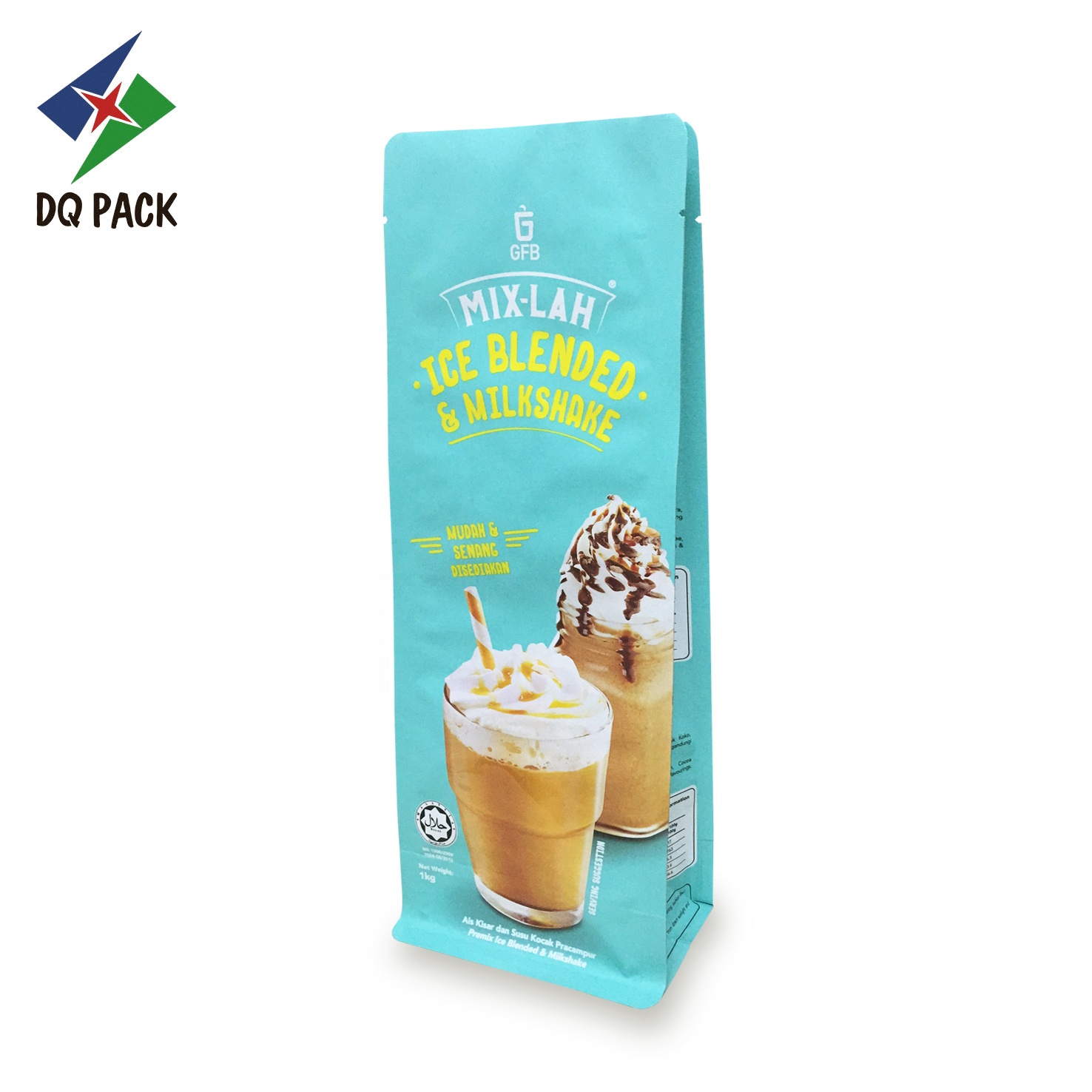 DQ PACK Custom Printed Ice Blended Plastic Packaging Bag Snack Qual Seal Bag Flat Bottom Zipper Pouch