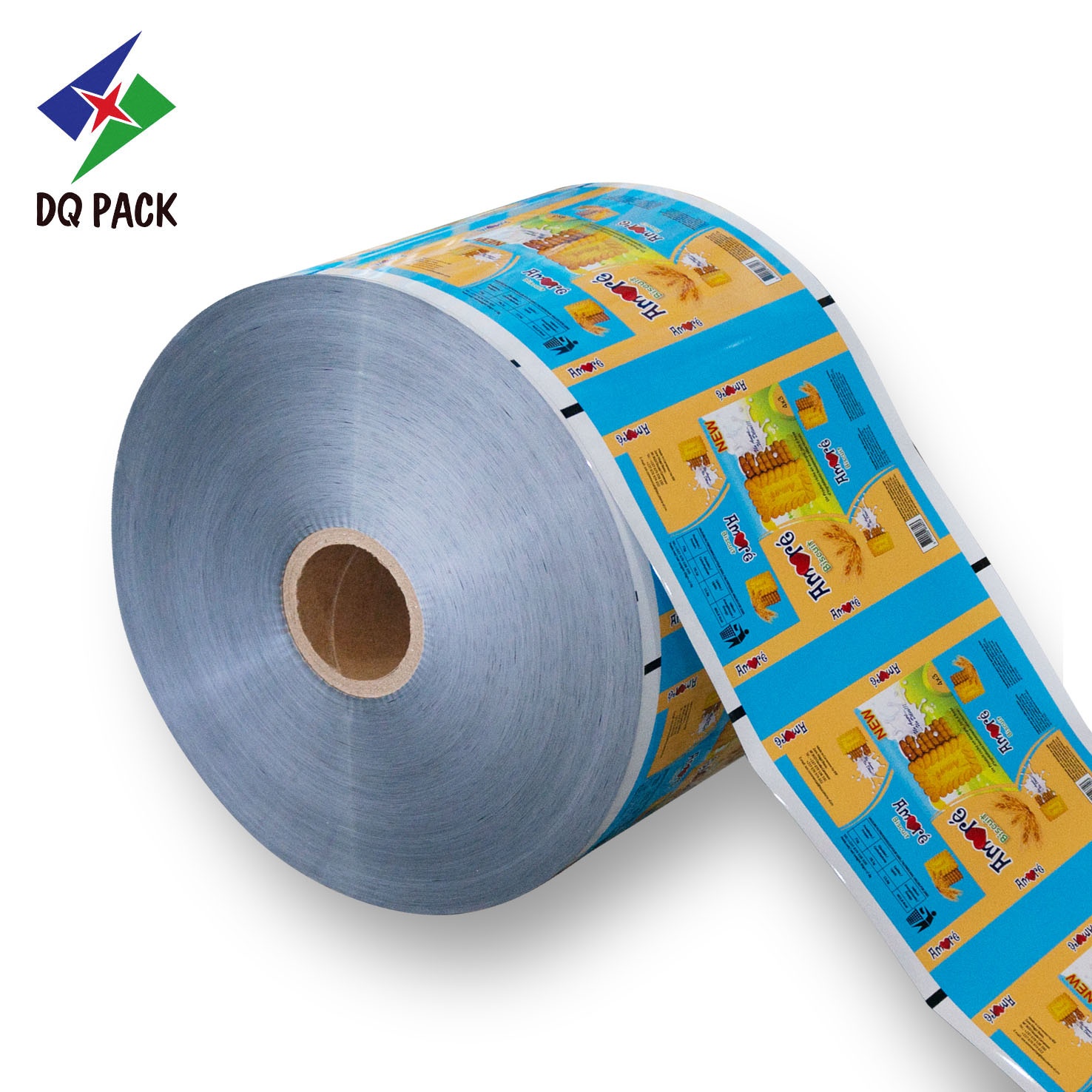 DQ PACK Customized Logo Supplier Snack Biscuit Roll Film Aluminum Packaging Roll Stock Film