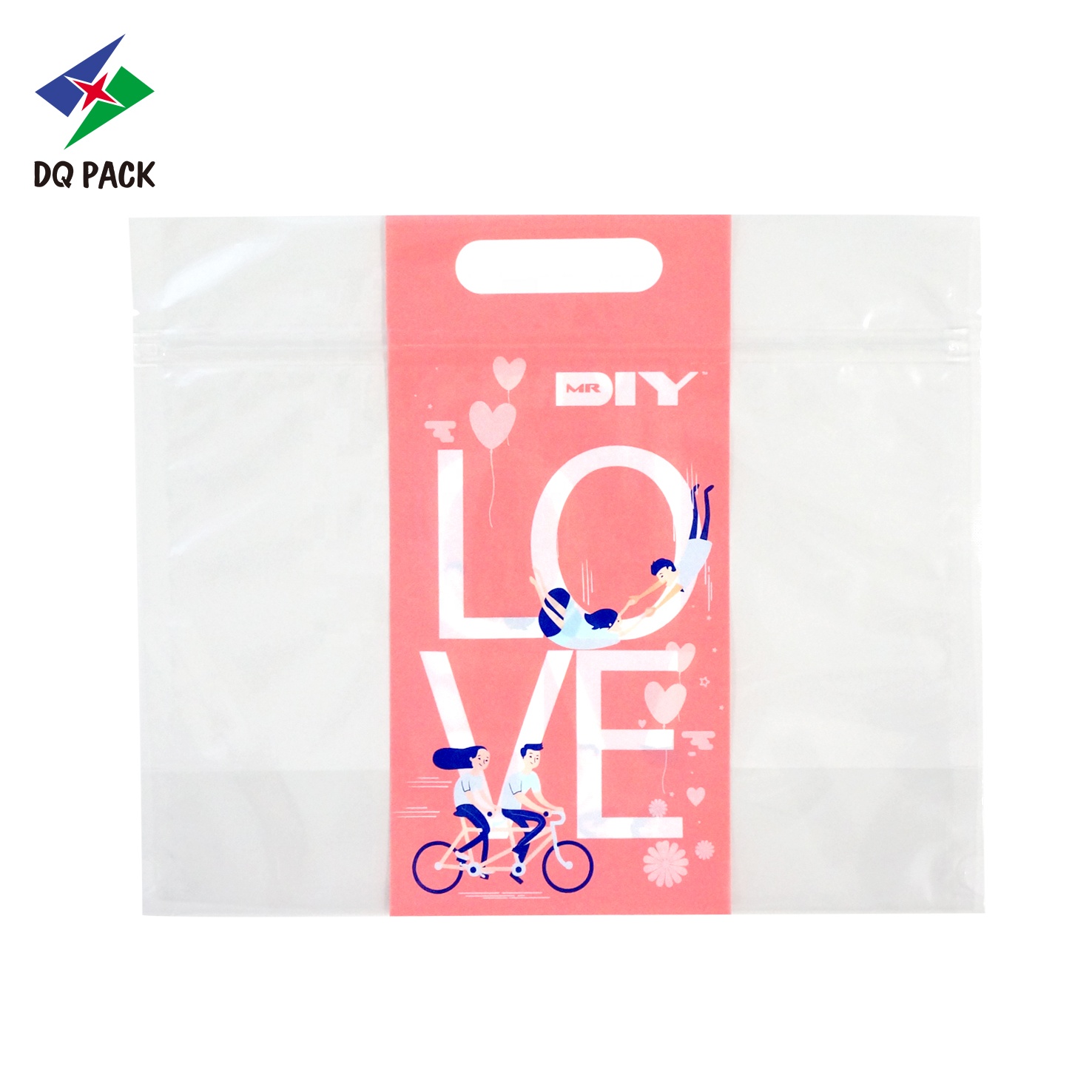 DQ PACK Wholesale Transparent Plastic Mylar Bag Stand Up Pouch Doypack with Zipper for Bread Sugar Snack Food Packaging