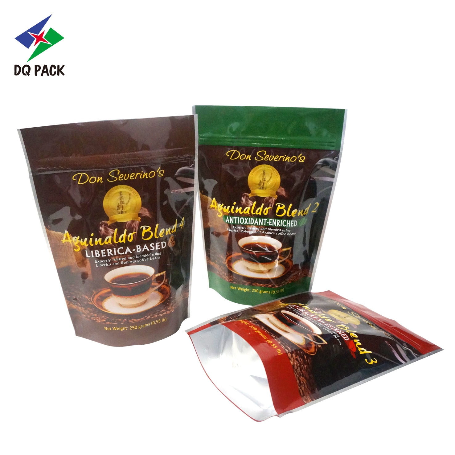 DQ PACK Guangdong Custom Printing Coffee Bean Powder Packaging bag Doypack Stand up zipper pouch bag