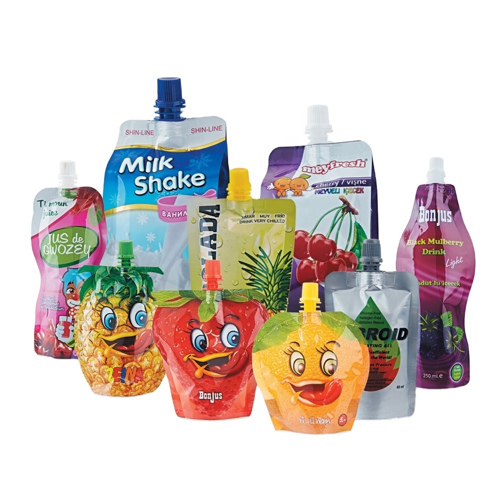 Customized Colorful New Design  Printing  Aluminum Foil Stand Up Drink Spout Pouch  for Juice