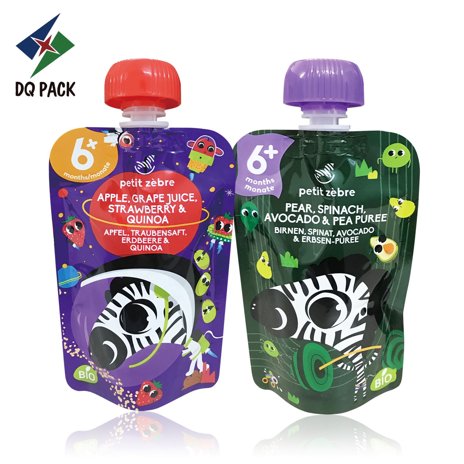 Custom printing doypack food grade fruit juice packaging pouch baby food pouch with spout