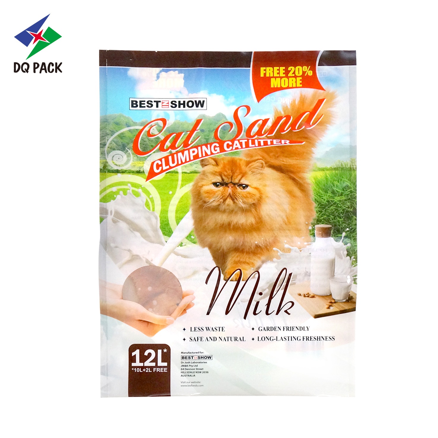 DQ PACK Wholesale Plastic Mylar Bag Large Capacity 1kg 5kg 12kg Packaging three side seal bags for cat litter
