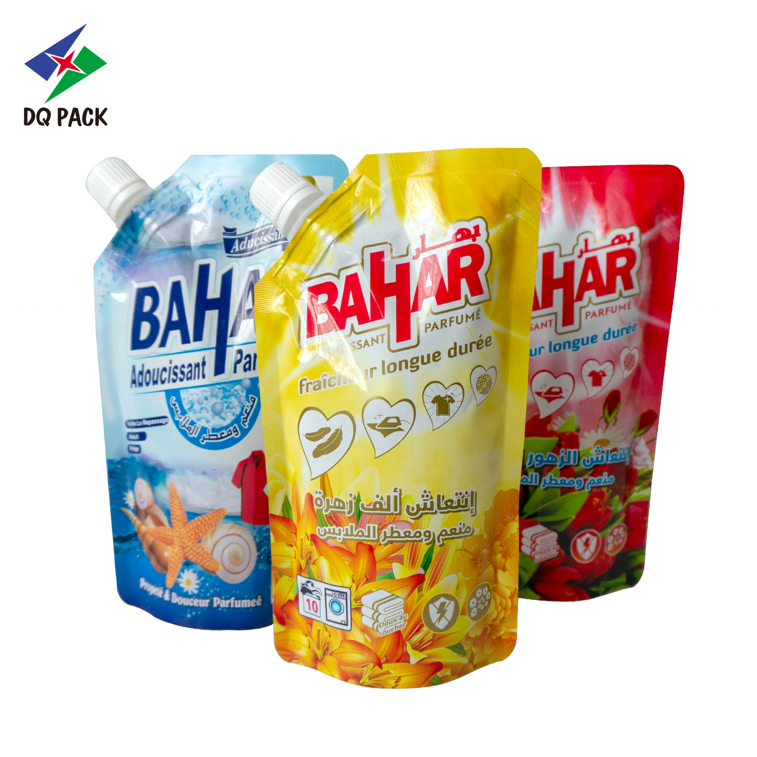 DQ PACK Special Shape Doypack Stand Up Pouches Packaging Bags With Spout for Liquid Detergent