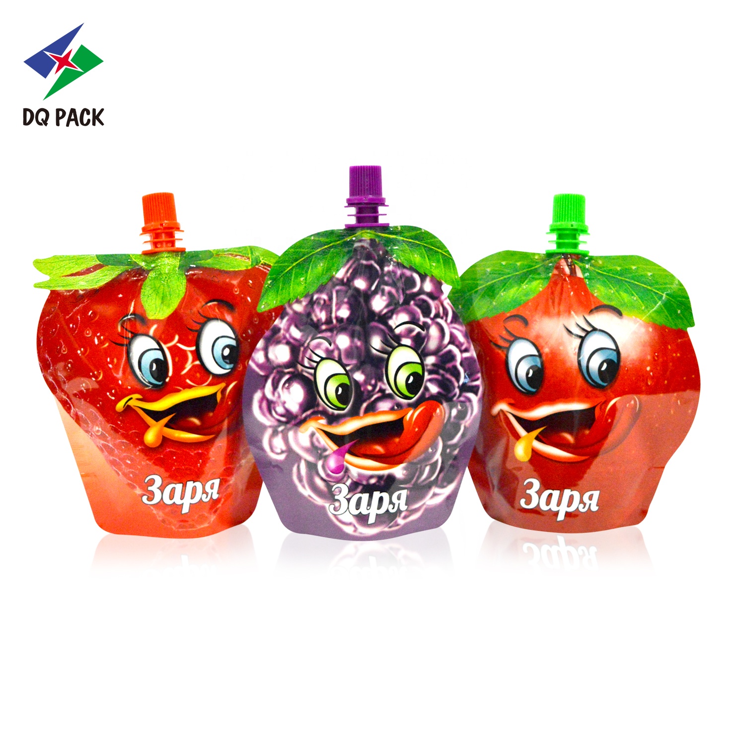 DQ PACK Hot Sale Stand Up Fruit Shape Food Packaging  Pouch Custom Packaging For Baby Food