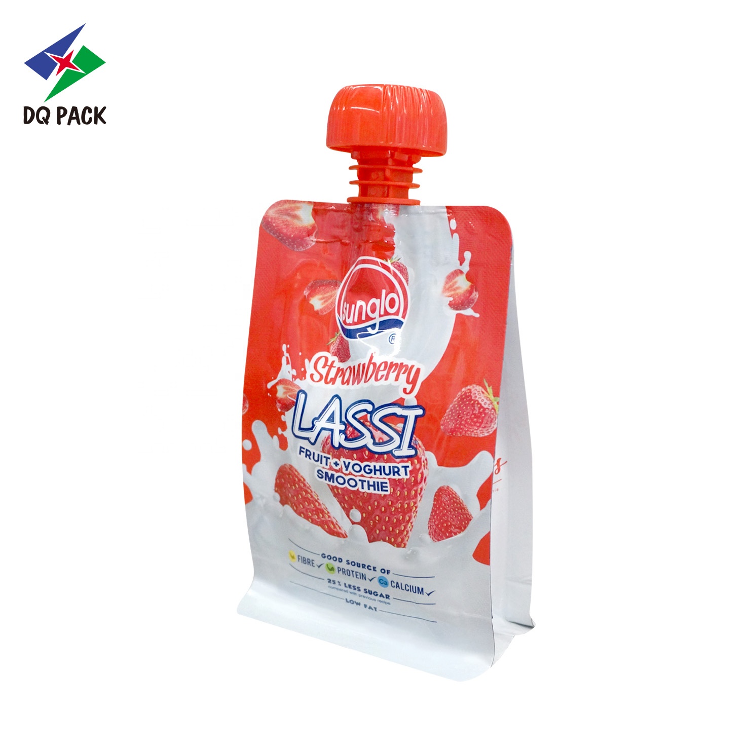 DQ PACK Custom Plastic Bags Square Bottom Pouch Doypack with suction nozzle for yogurt juice fruit puree packaging