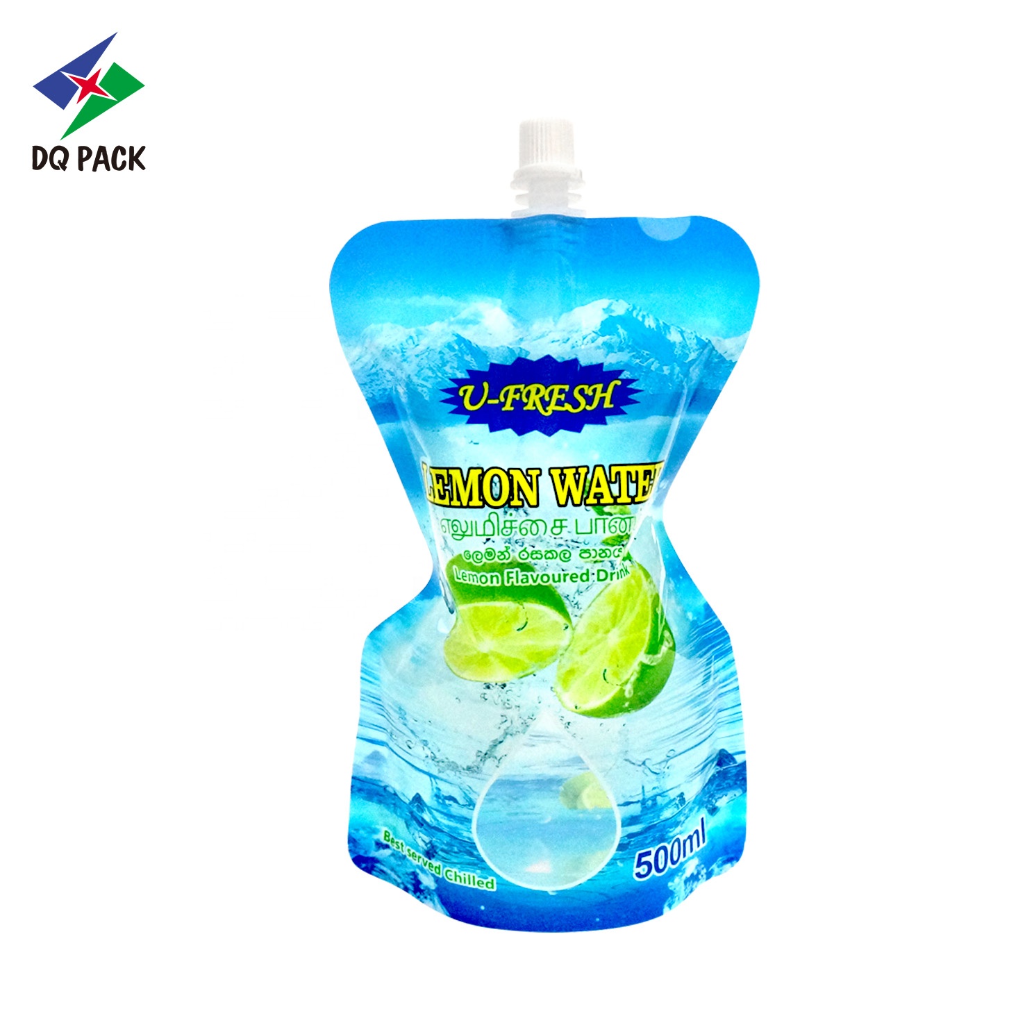 DQ PACK China 500ml stand up pouch water bottle shape plastic drink pouch bag with spout