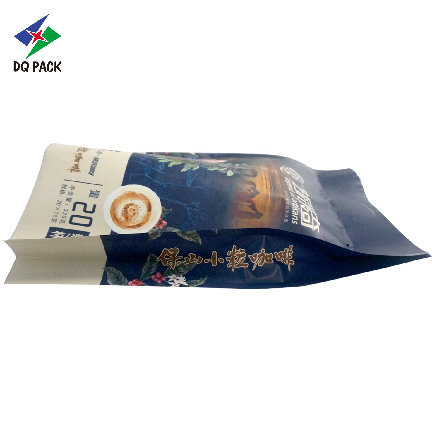 DQ PACK Custom Printed Coffee Bag 4 Sides Heat Seal Bag with Side Gusset Aluminum Foil