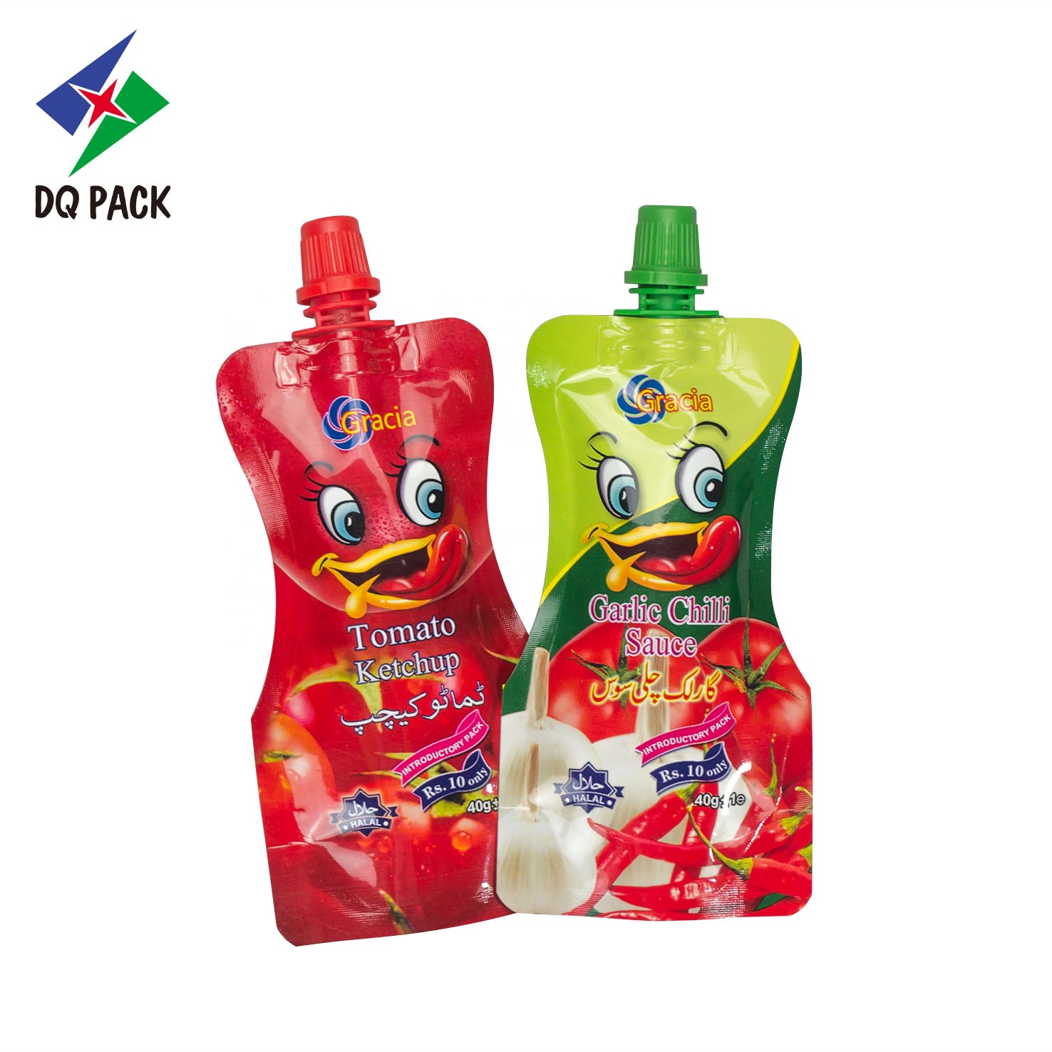 DQ PACK Custom Printed Big Capacity Juice Spout Pouch Special Shape Nozzle Bag With Lids