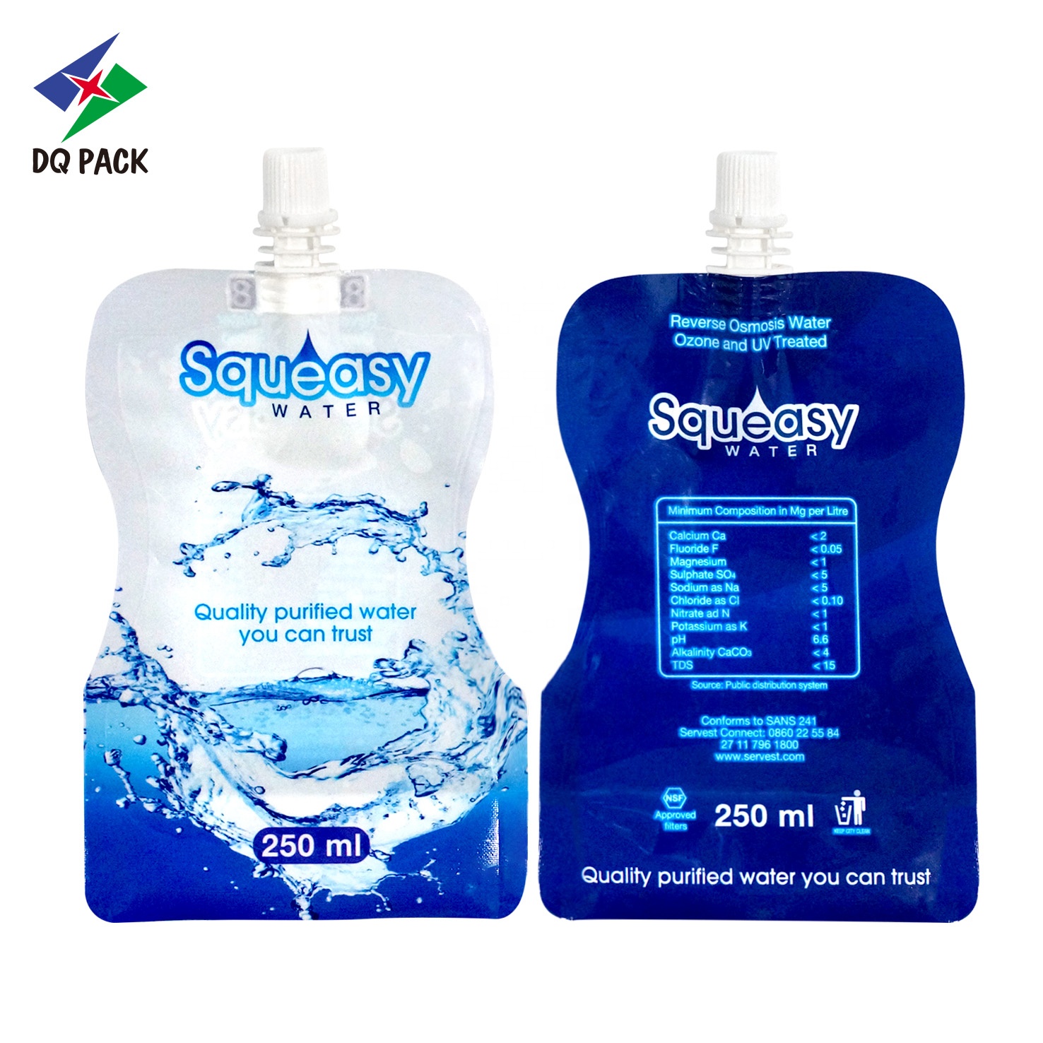 DQ PACK stand up mineral water liquid packing bag  plastic packaging bag