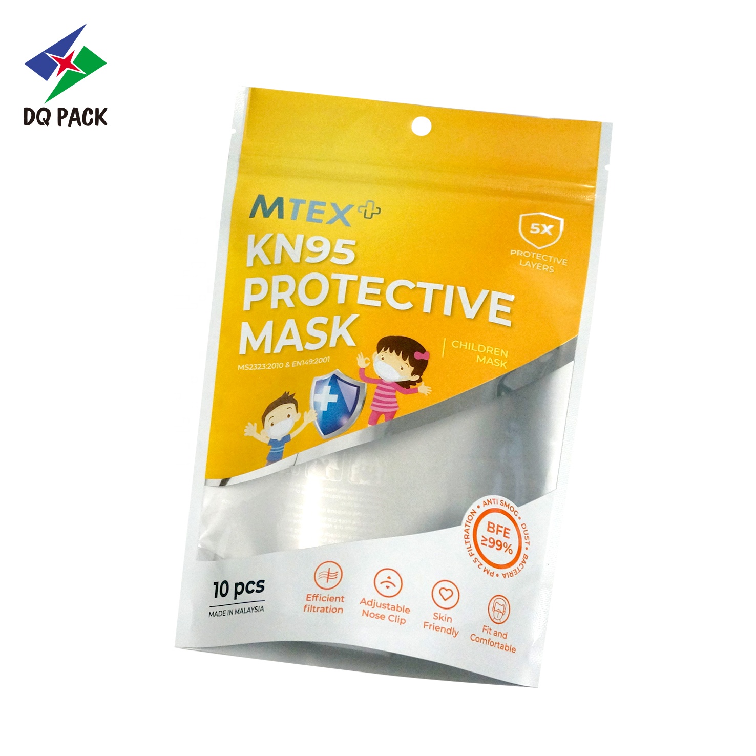 DQ PACK Customized facial N95 plastic bag  Protective pouch packing bag with zipper doypack