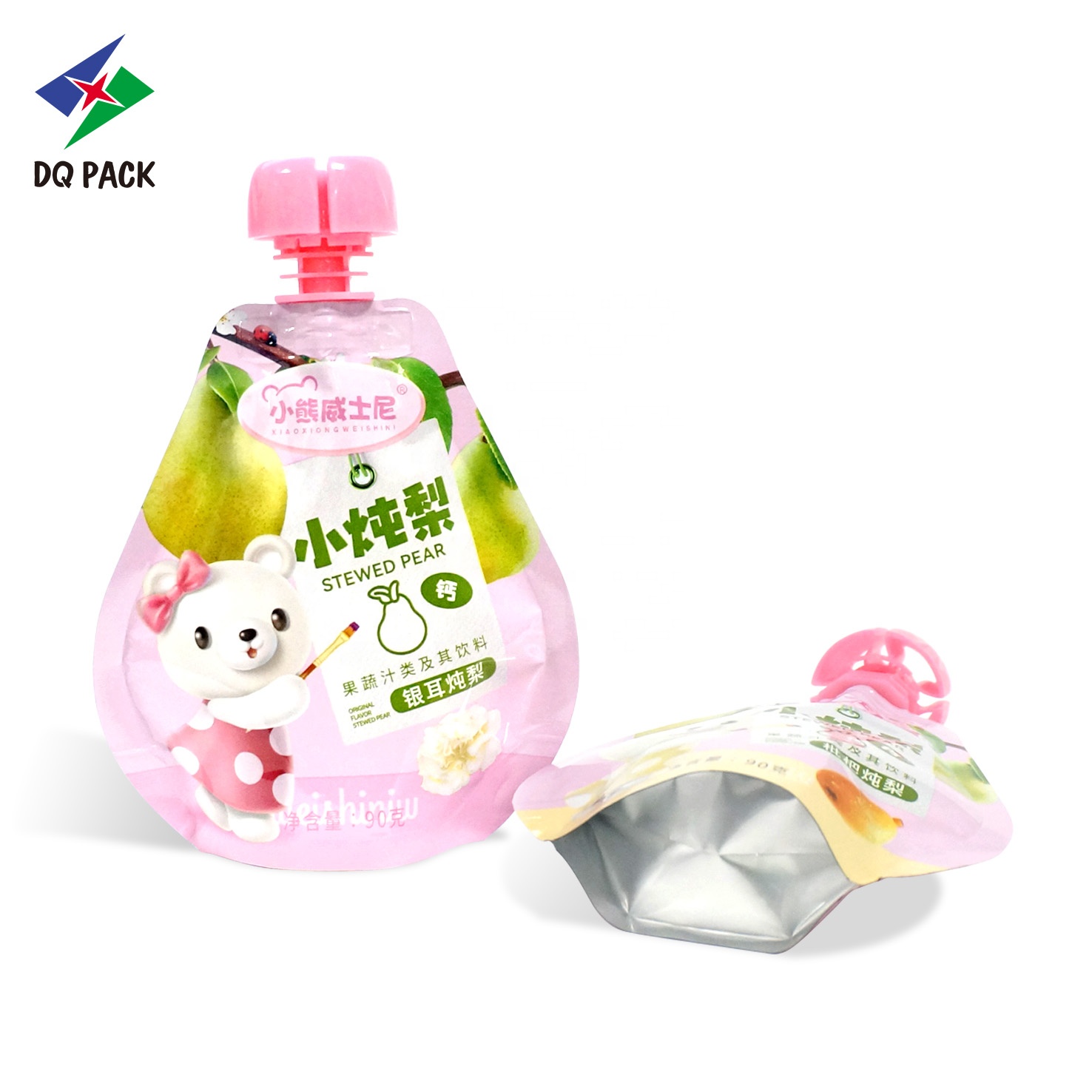 DQ PACK Guangdong lovely design Pear  shape stand up pouch with spout for Baby food fruit puree packaging