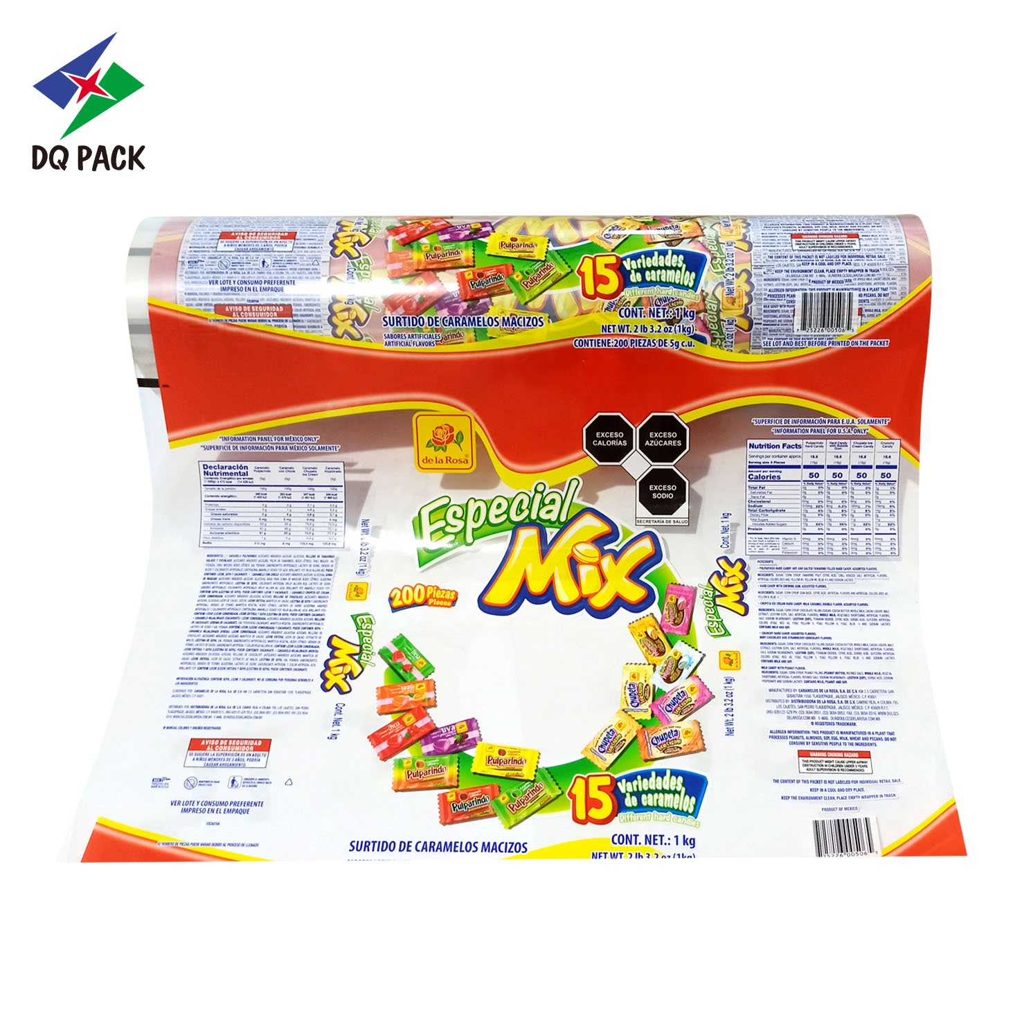 DQ PACK Food Grade  Customized Automatic packaging film plastic laminated food packaging printed film roll for candy