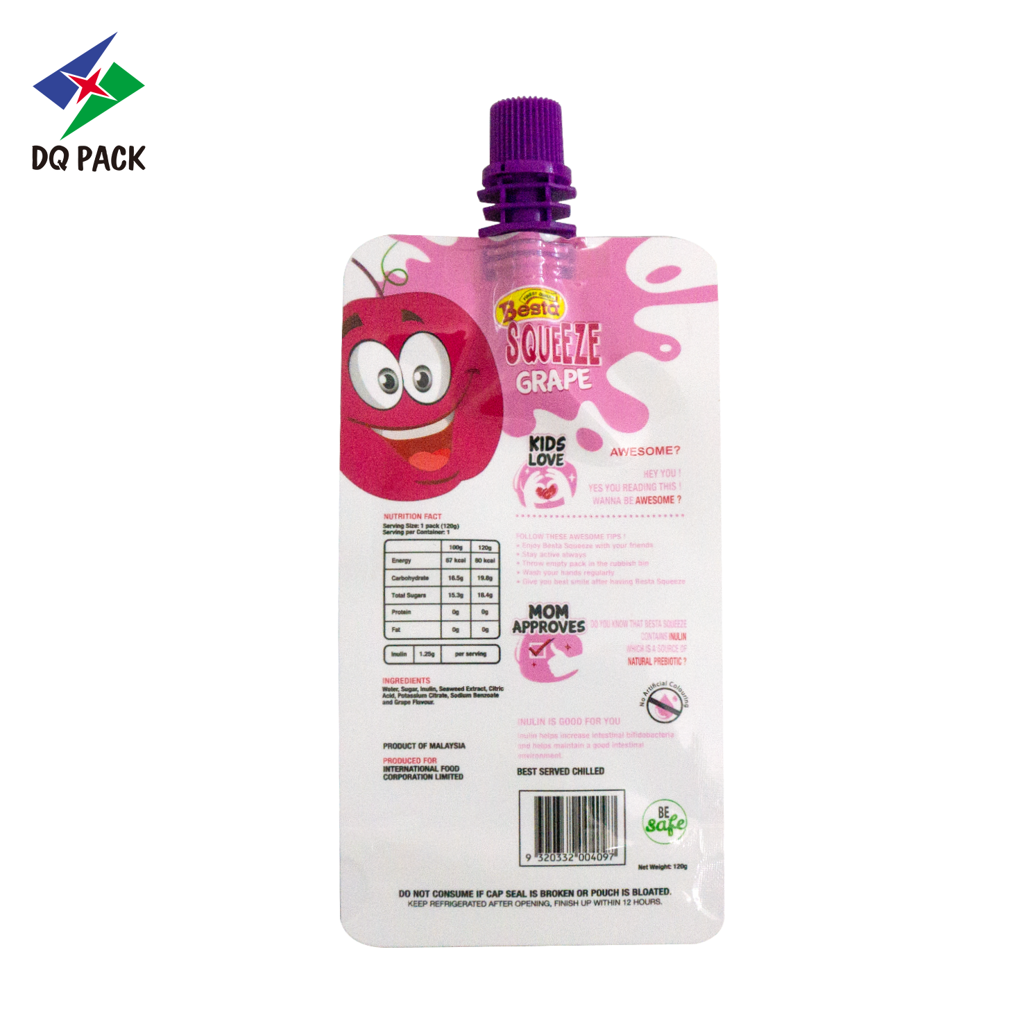 DQ PACK Flexible packaging custom plastic stand up pouch with spout for juice liquid