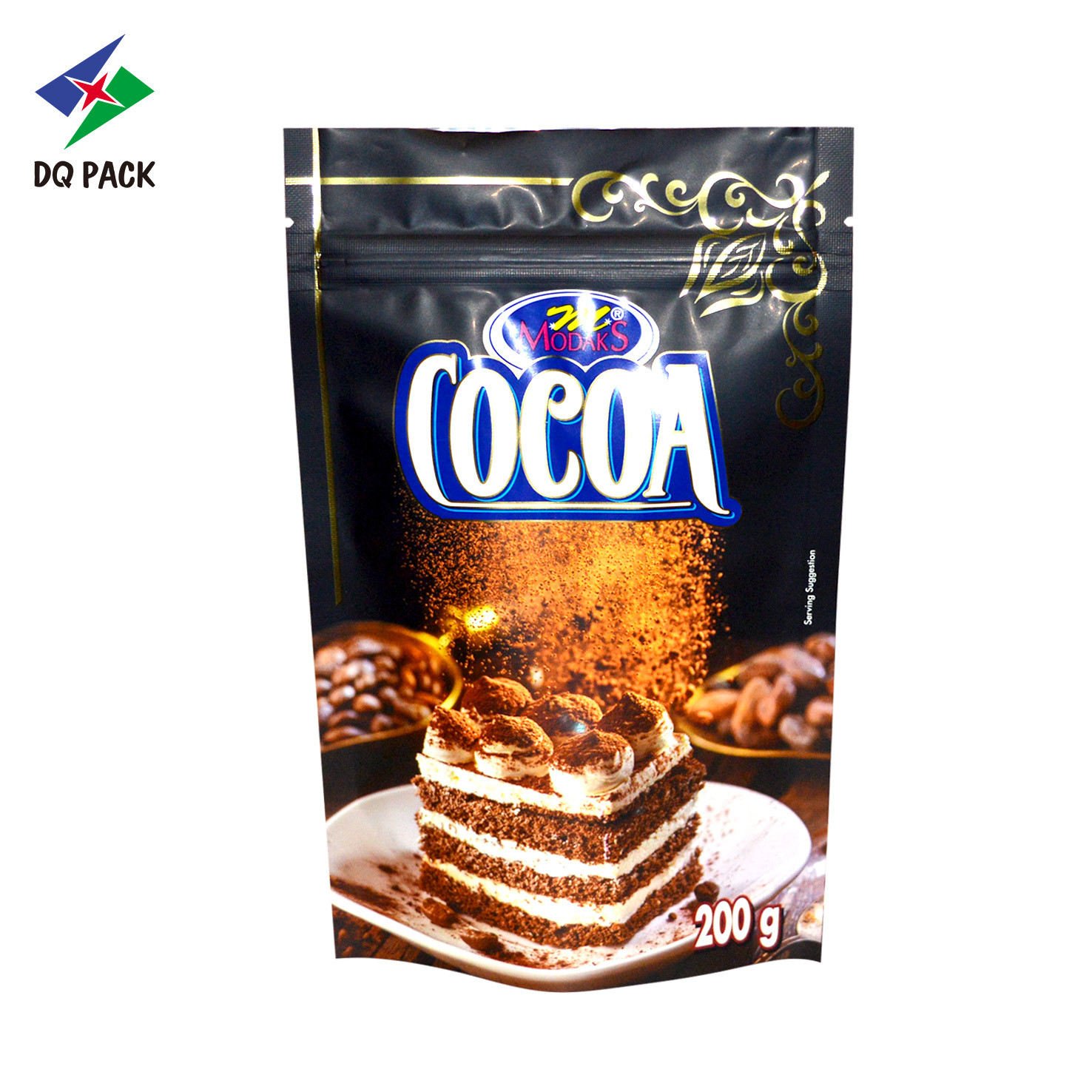 DQ PACK Wholesale Food Grade Matte Finish 200g Plastic Packing Bag Stand up Pouch Doypack with zipper for coco powder