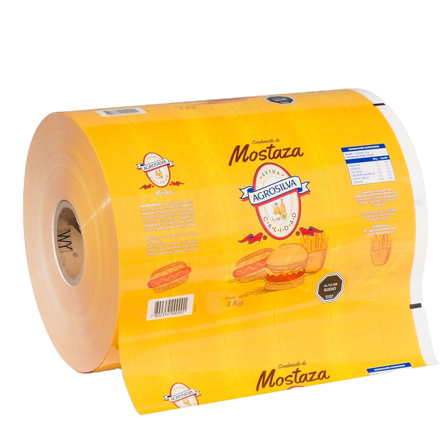 Salsa queso plastic packaging film roll for packing food product with high barrier