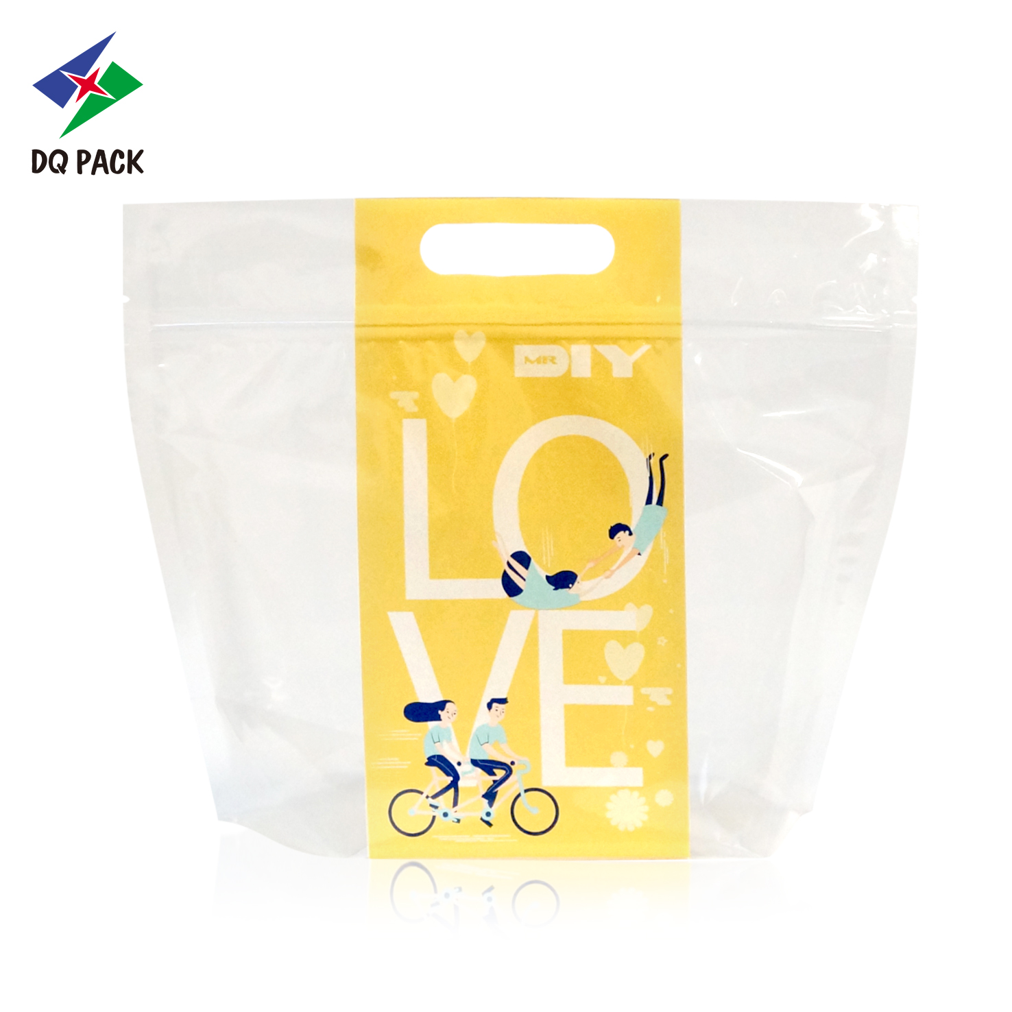 DQ PACK Wholesale Transparent Plastic Mylar Bag Stand Up Pouch Doypack with Zipper for Bread Sugar Snack Food Packaging