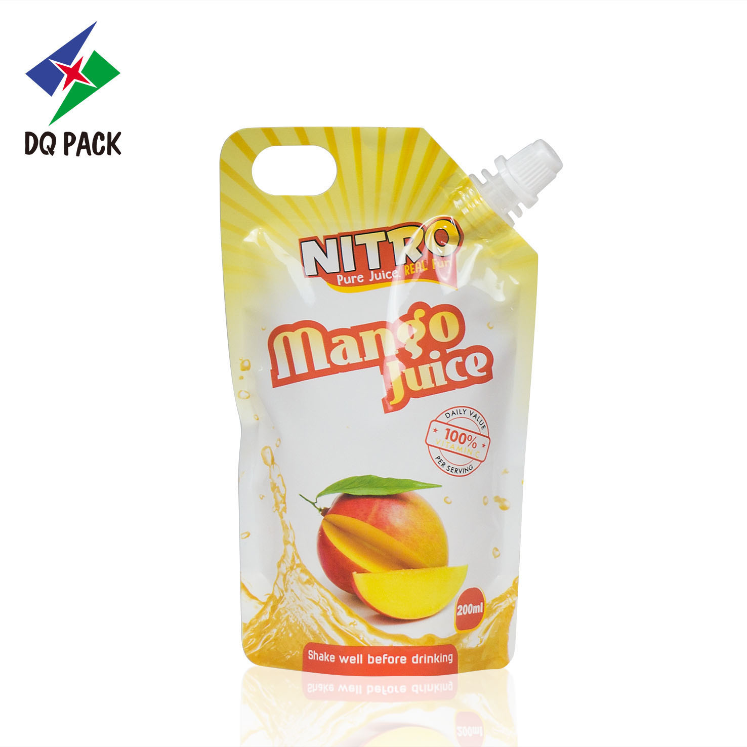 Resealable Custom Printed Plastic Stand Up Spout Pouch  with handle Packaging Bag for Juice Drink Beverage