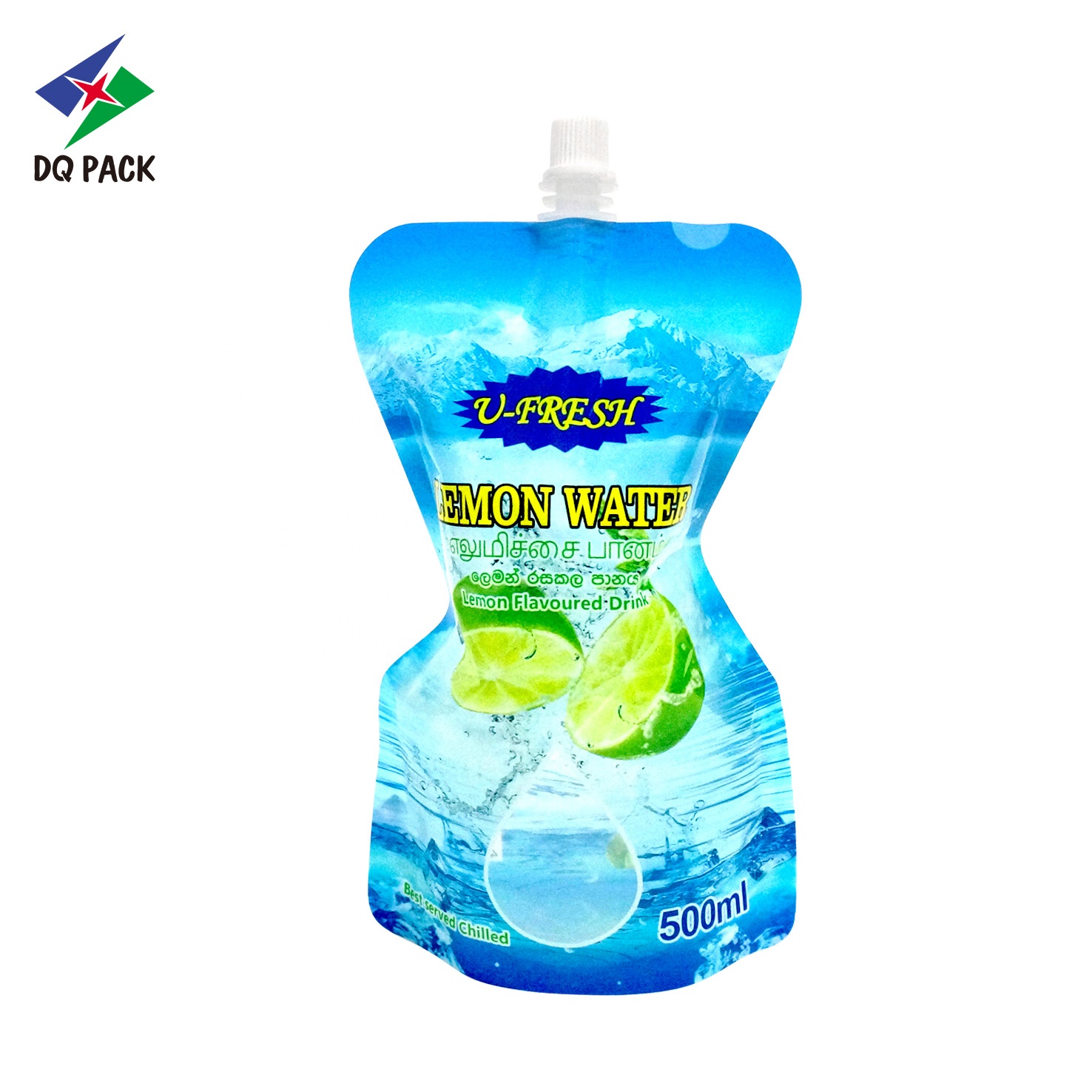 DQ PACK China 500ml stand up pouch water bottle shape plastic drink pouch bag with spout