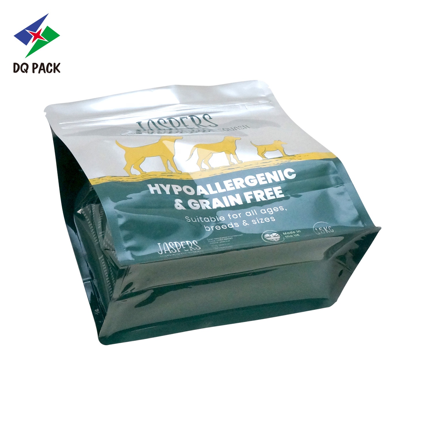 DQ PACK Custom Printed Plastic flat bottom pouch zipper bag for snack tea powder pet dog cat food packaging