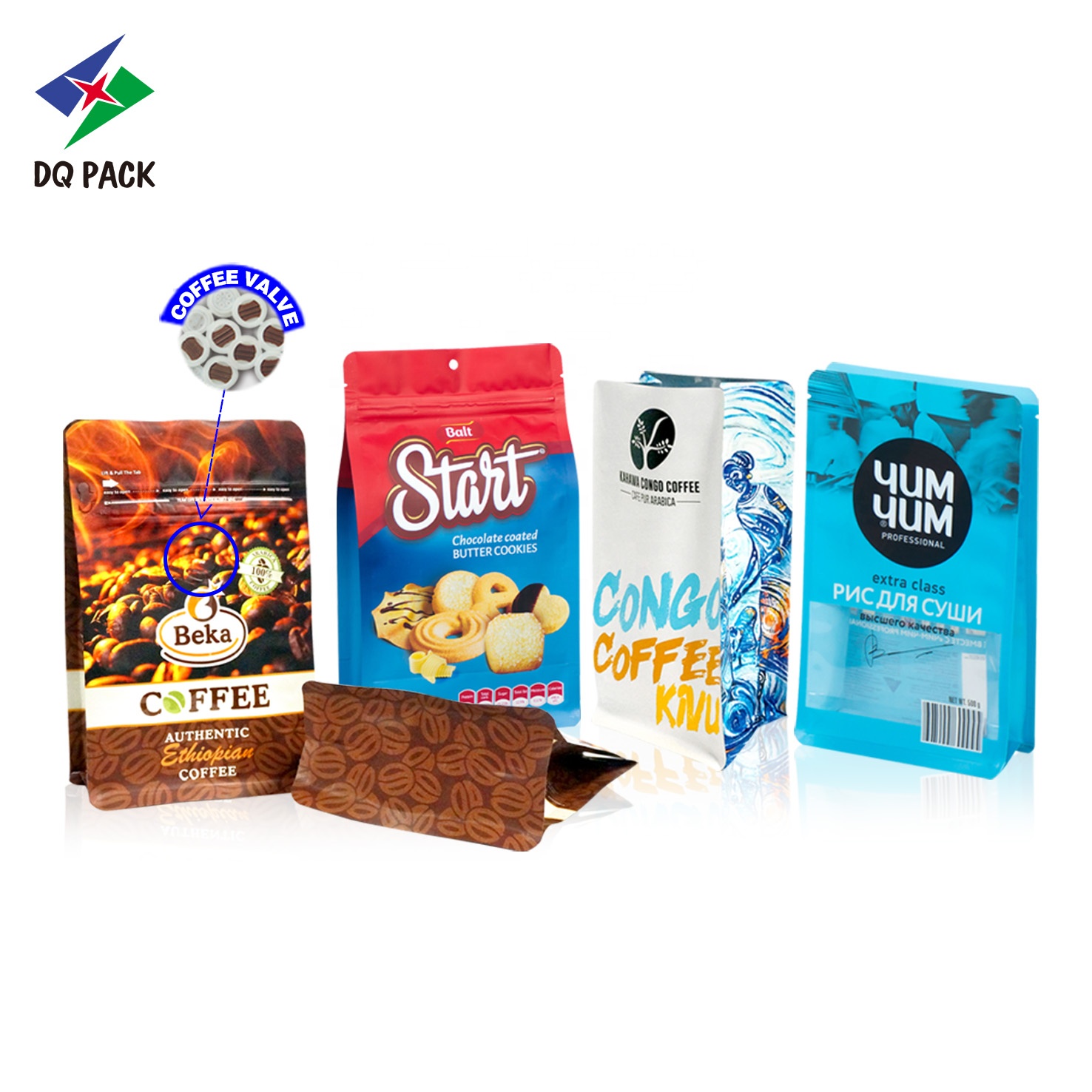 DQ PACK 2022 New Food Grade Mylar Bag Qual Seal Bag Coffee Flat Bottom Pouch For cafe