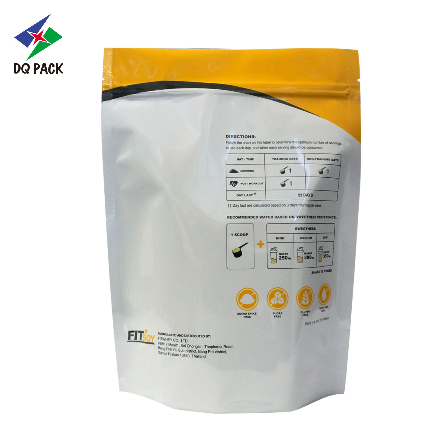 Snack Packaging Pouches Doypack Stand Up Zipper Pouch Soy Isolate Powder Plastic Packaging Bag
