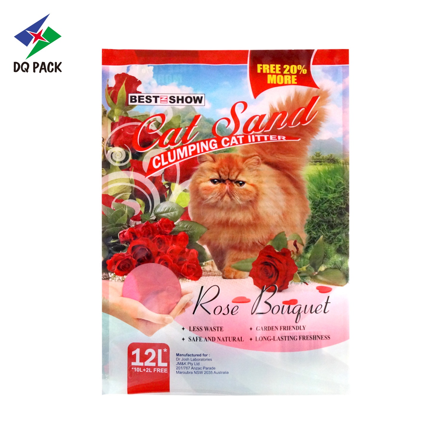 Customized Gravure printing for 12L pet food three side seal bag plastic pouch pet food packaging bag