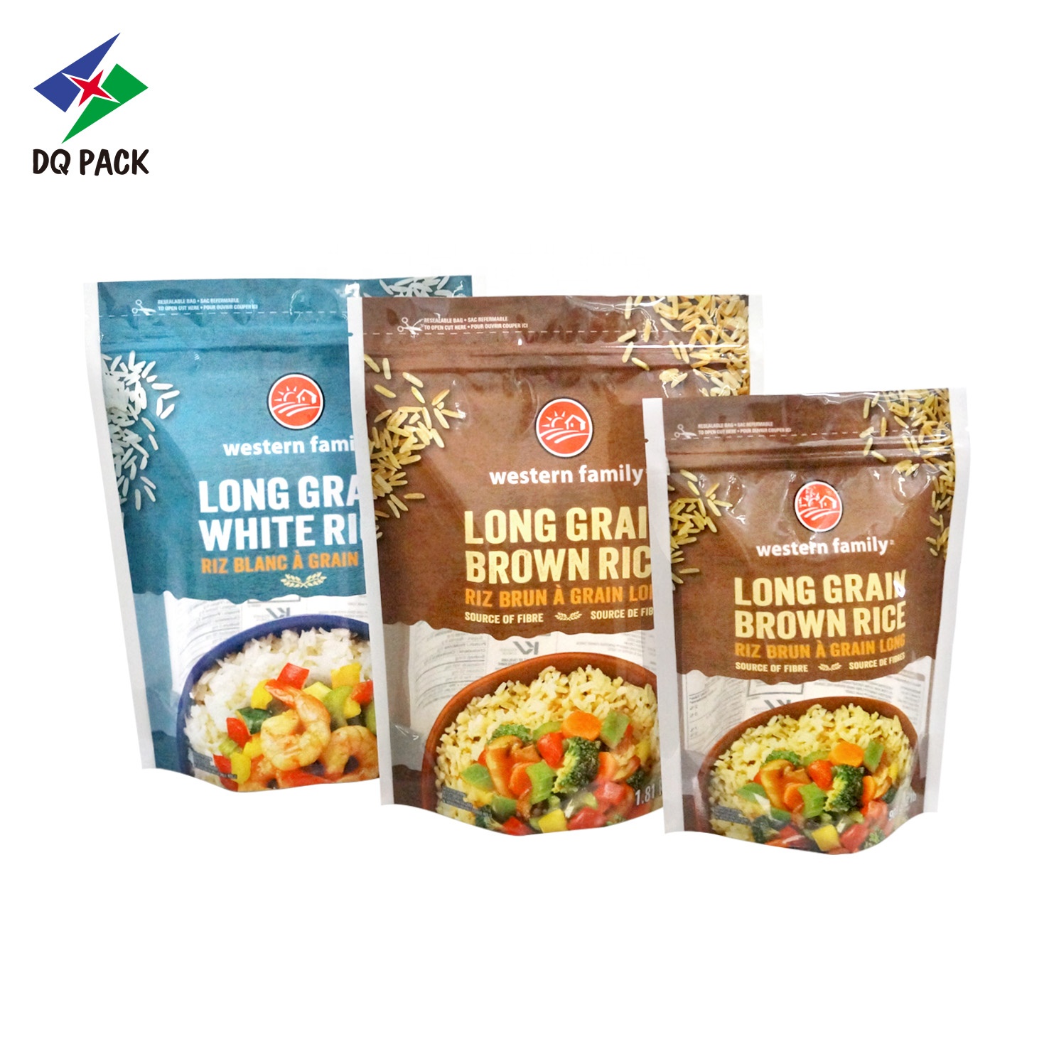 DQ PACK Easy Tear Rice Packaging Bag 907g Plastic Stand Up Pouch