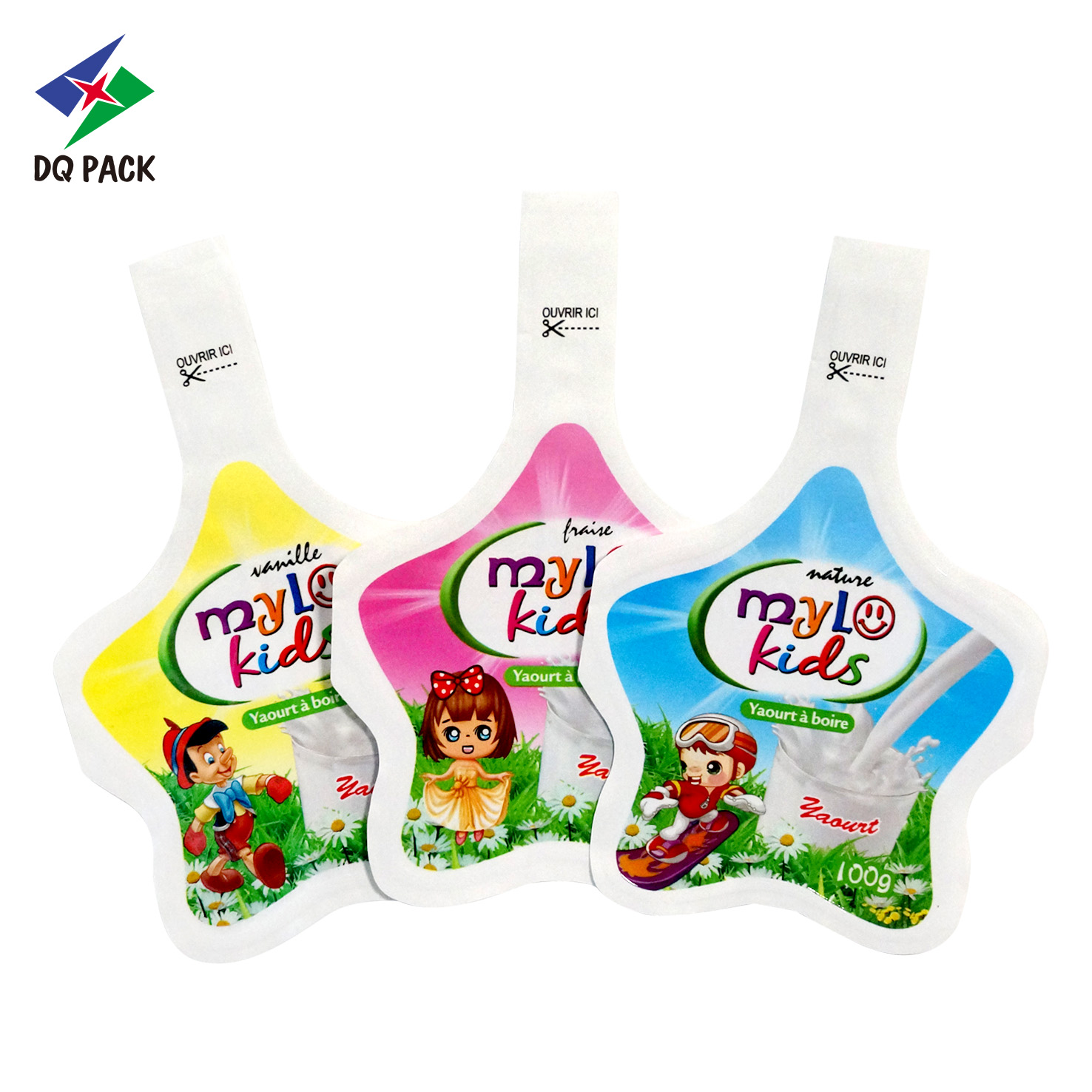 DQpack customized logo printed plastic packaging bag plastic bag shaped injection bag for Yogurt Milk