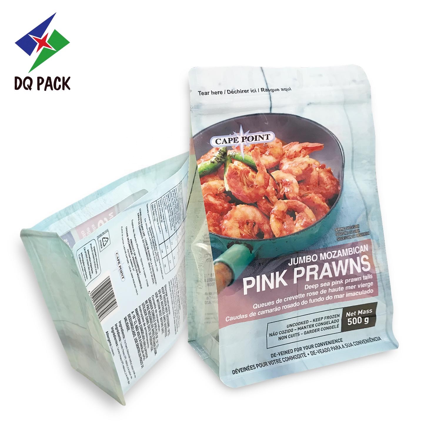 DQ PACK Free Sample 500g Food Grade Packaging Bag Qual Seal Bag Flat Bottom Stand up Zipper Pouch