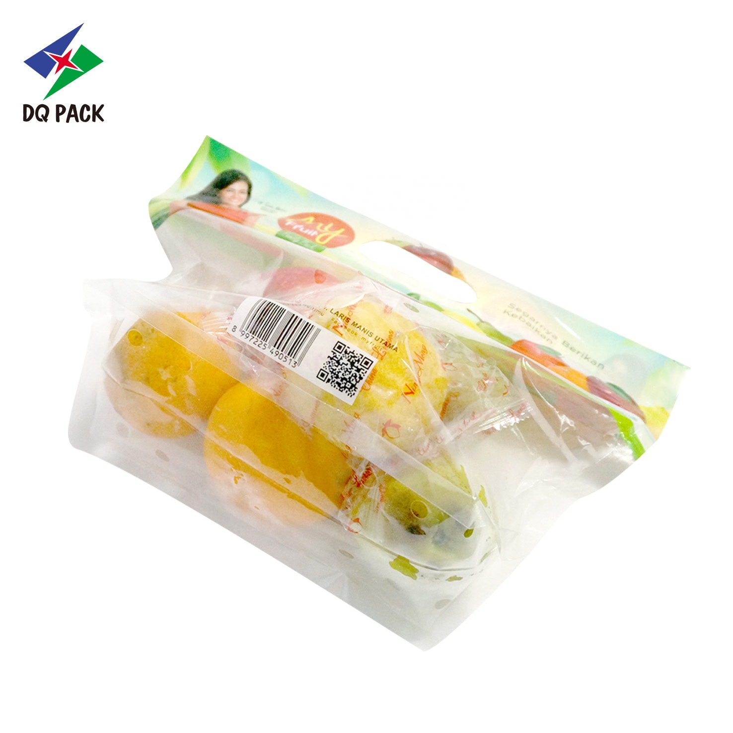 DQ PACK Transparent Fruit Stand Up Zipper Bag Plastic Packaging Pouch With Patch Handle