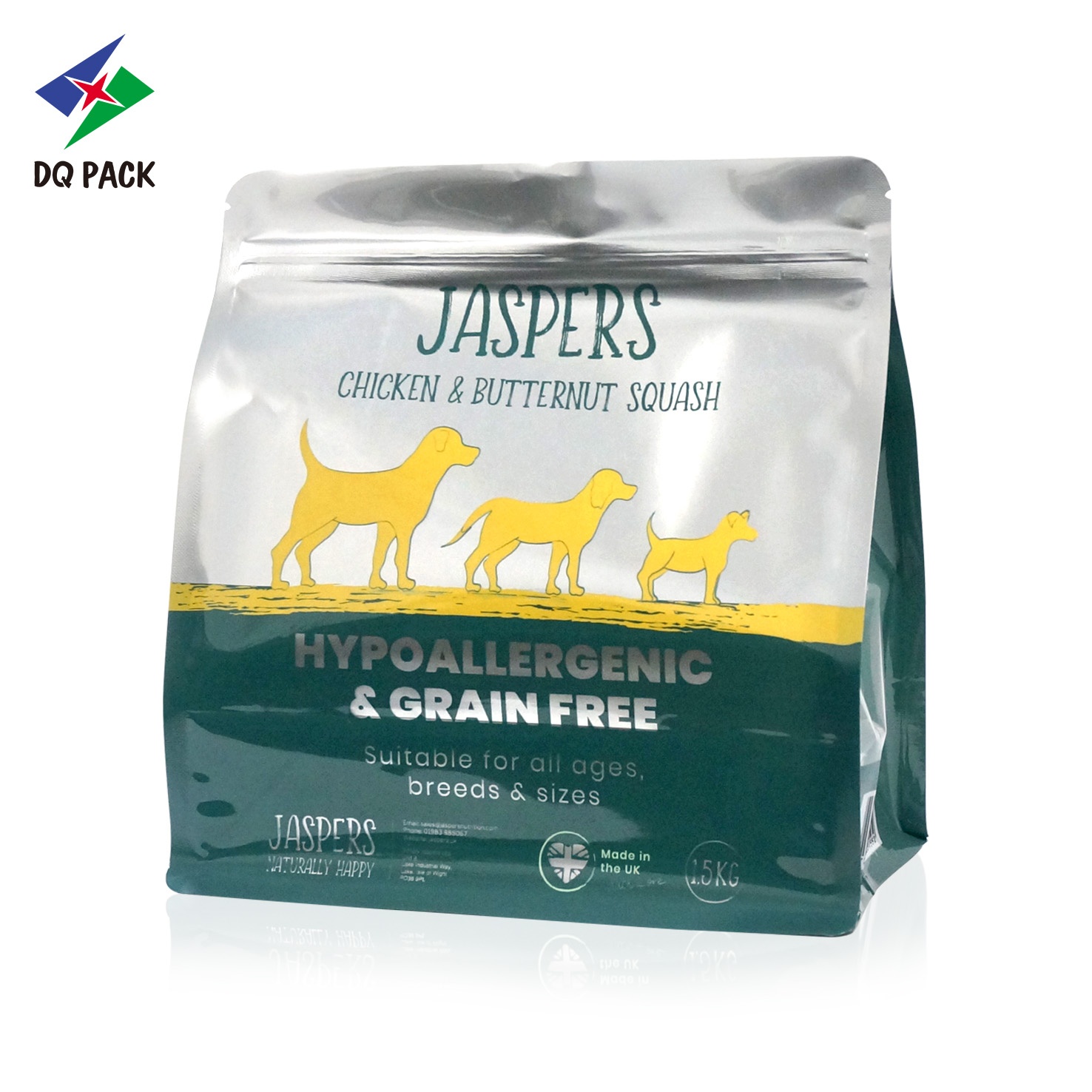 DQ PACK Custom Printed Plastic flat bottom pouch zipper bag for snack tea powder pet dog cat food packaging