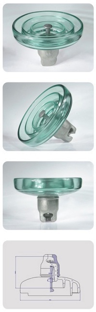 Three umbrella-type disc suspension glass insulator