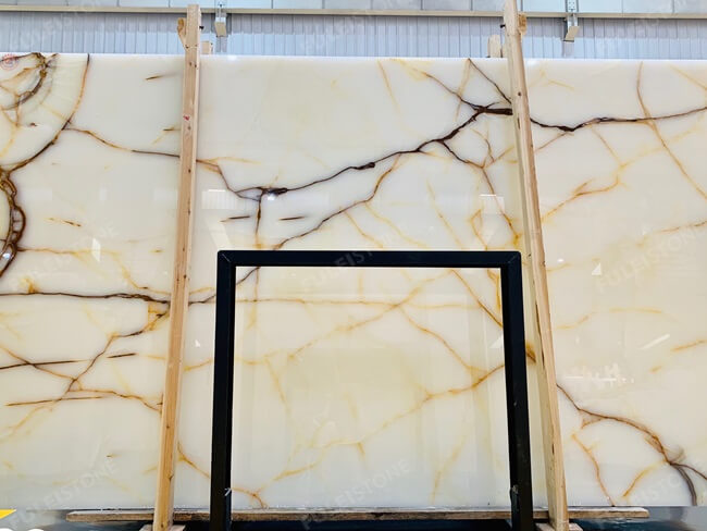 Polished White Onyx with Red Line Slabs