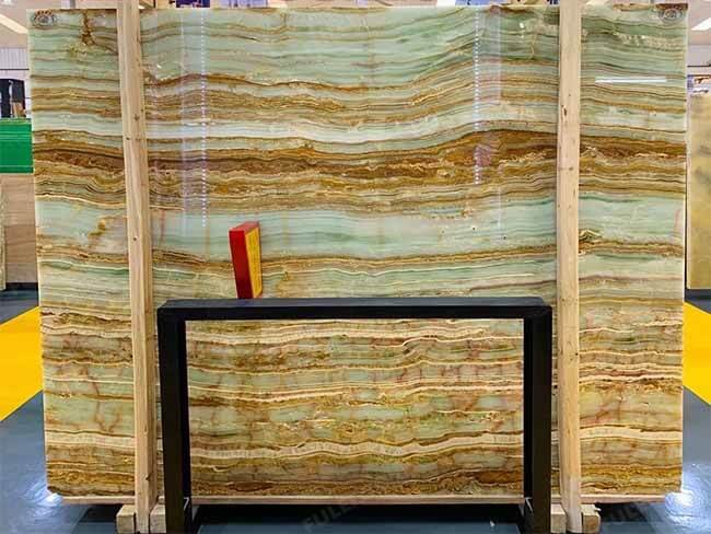 good price bookmathced green wood onyx slab for wall and floor (2)