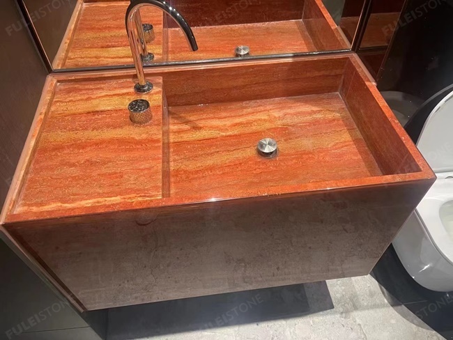 Red Travertine Vanity