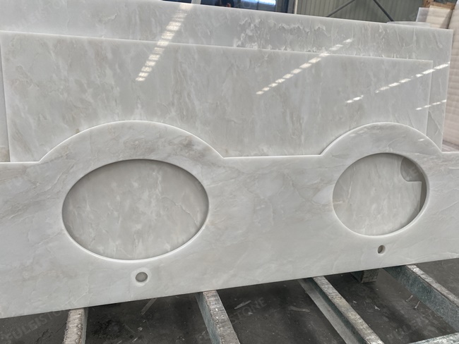 Customized Polished Namibia White Marble Vanity Tops