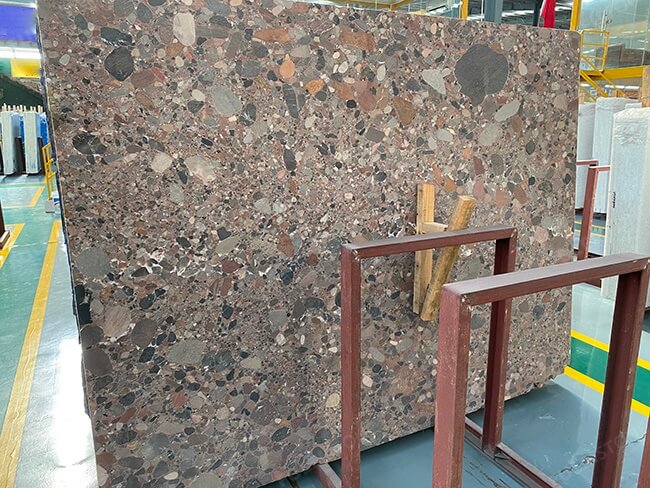 High Quality Leather Face Multicolor Pebble Marble Slabs