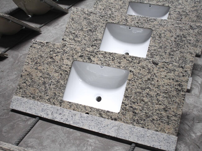 Integrated Santa Cecilia Light Granite Vanity Top with Sink