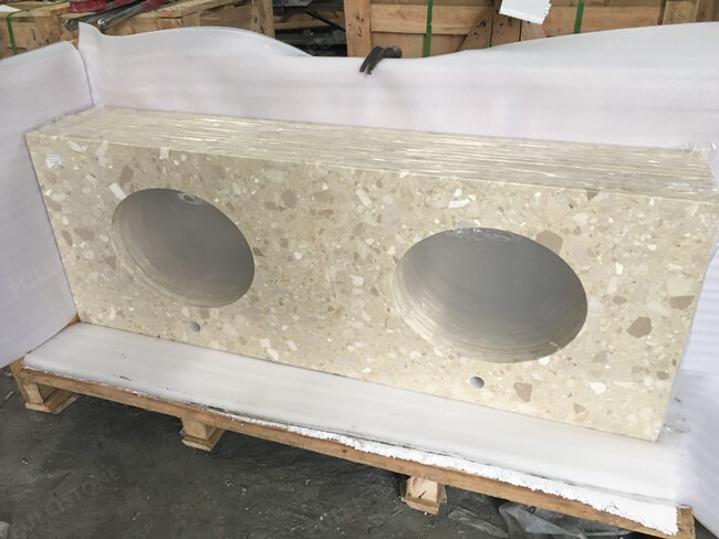 Popular Beige Engineered Marble Vanity Tops Double Sinks