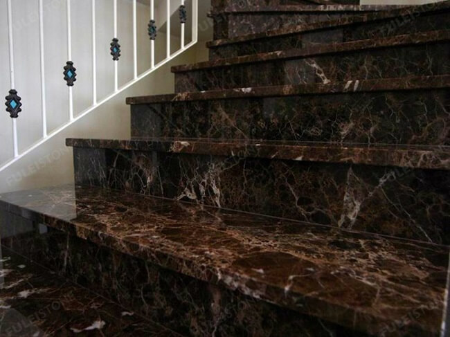 polished dark emperador marble stairs