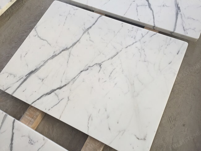 Laminated White Statuario Marble Table Tops