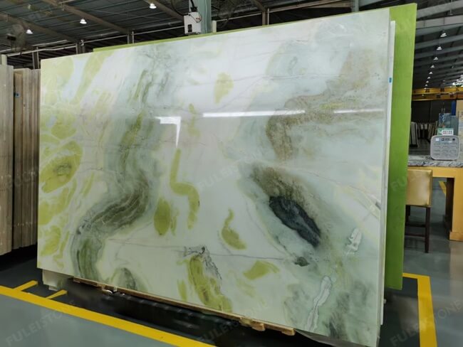 bookmatched polished olive green marble slab (4)