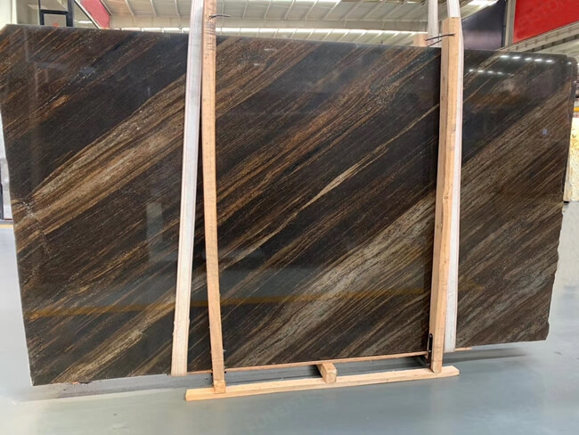 Polished and Antiqued Copper Dune Granite Slab