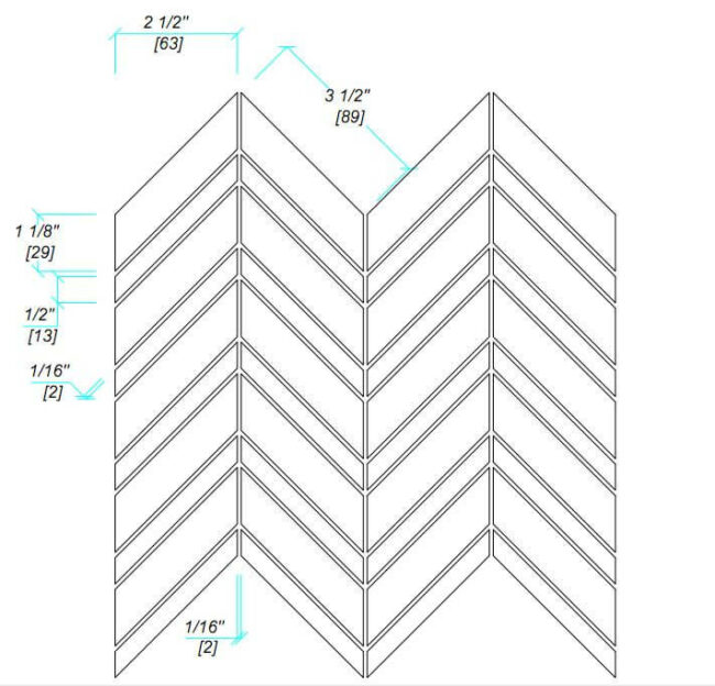 Polished Herringbone Grey Elba Marble Mosaic Tile drawing