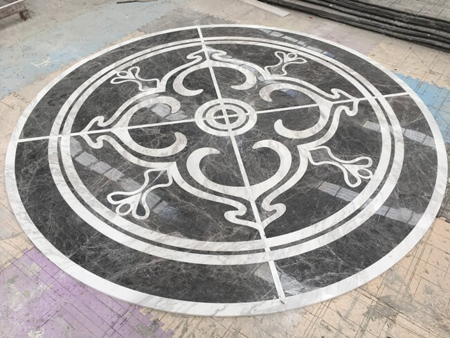 Grey Emperador and Volakas Marble Waterjet Medallion Flooring