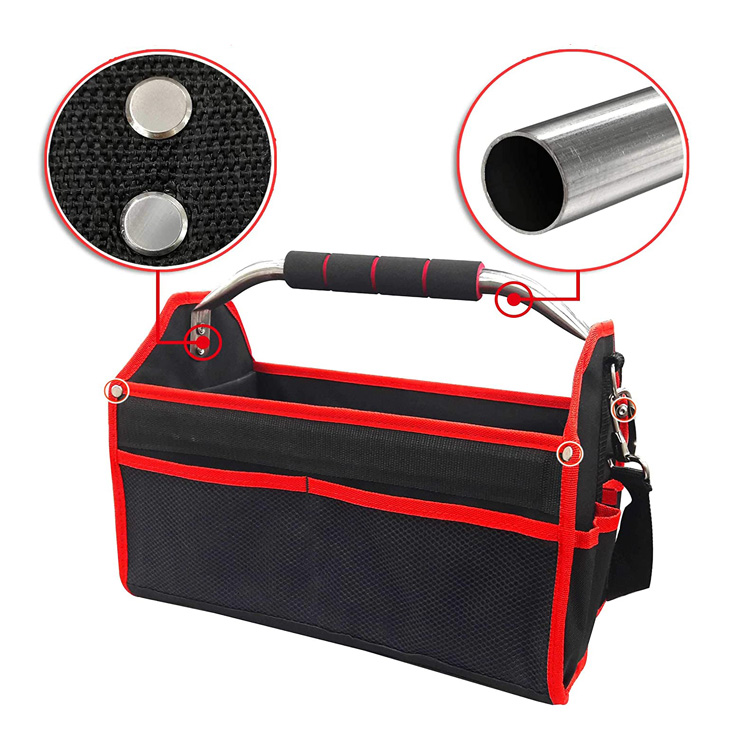 Foldable Design Open Top Tool Tote Bag With Steel Handle