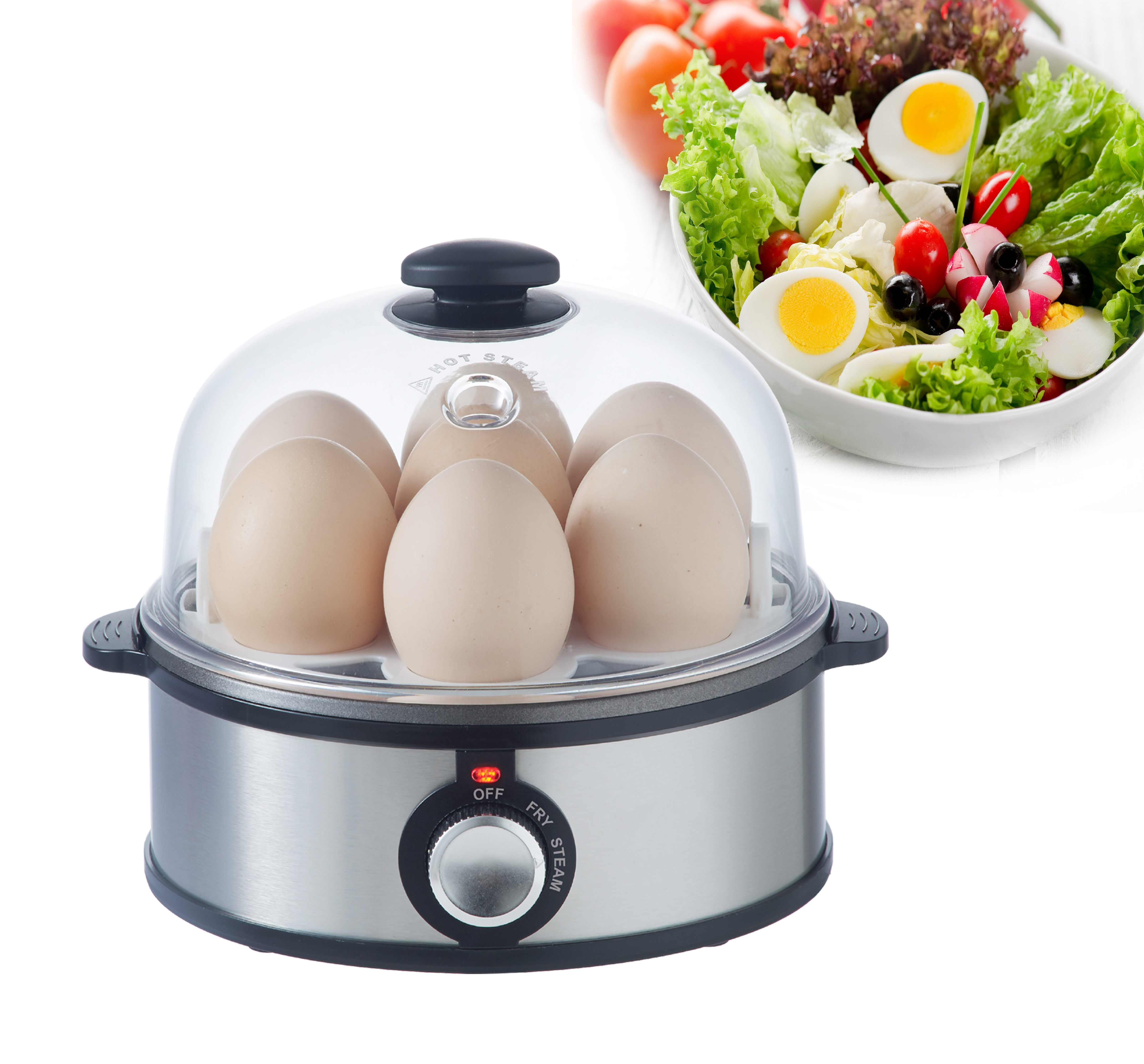  7eggs capacity egg boiler for steamer with 360W wattage and fry egg with 180W wattage function