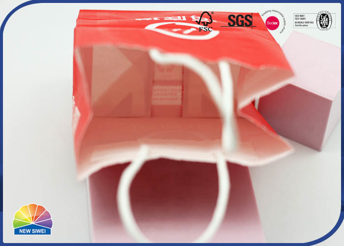 White Kraft Red Color Paper Gift Bag 4C Pritned With White Ribbon Handle