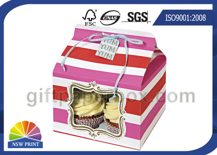 Custom Printing Folding Cup Cake / Dessert Paper Box With Display Window